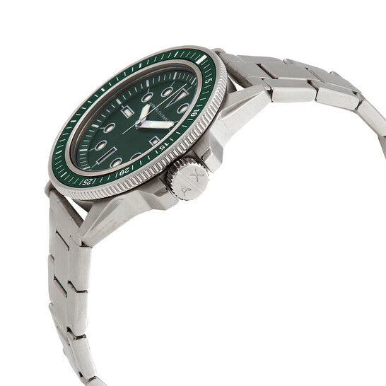 Armani Exchange Leonardo AX1860 watch angled side view showing crown and bracelet