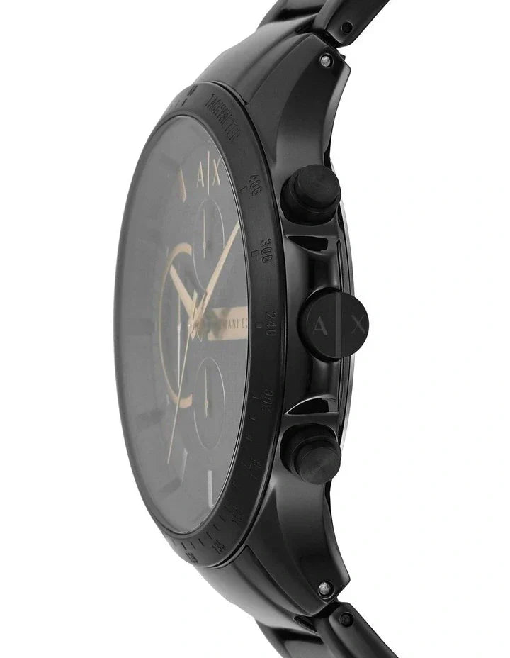 Side profile of AX2429 watch showing black stainless steel case and bracelet