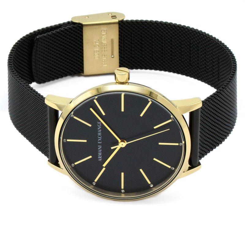 Armani Exchange AX5548 watch with gold-tone case and black mesh strap detail
