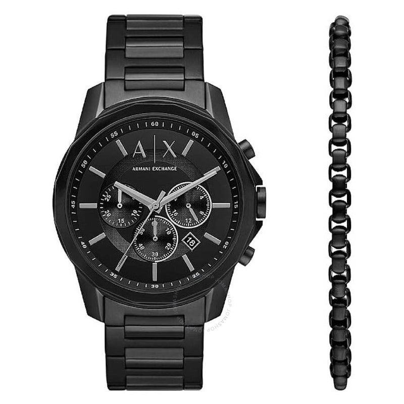 Armani Exchange Chronograph Quartz Black Dial Men's Watch and Bracelet Set AX7153SET - The Watches Men & Co