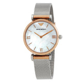 Armani Exchange Gianni T-Bar Retro Quartz White Mother of Pearl Dial Ladies Watch AR2067 - The Watches Men & Co