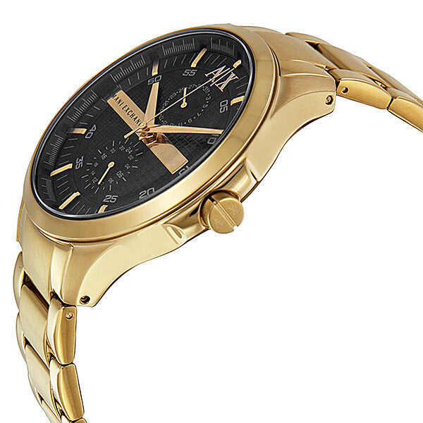 Armani Exchange Hampton AX2122 angled view showing gold PVD case and black dial