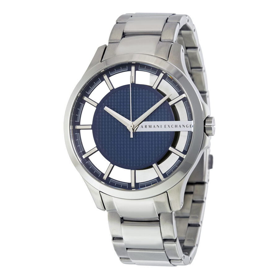 Armani Exchange Hampton chronograph men's watch with blue dial and silver steel bracelet