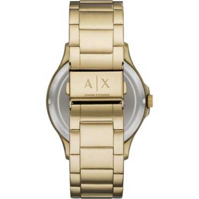 Caseback of Armani Exchange Hampton showing AX logo and stainless steel details
