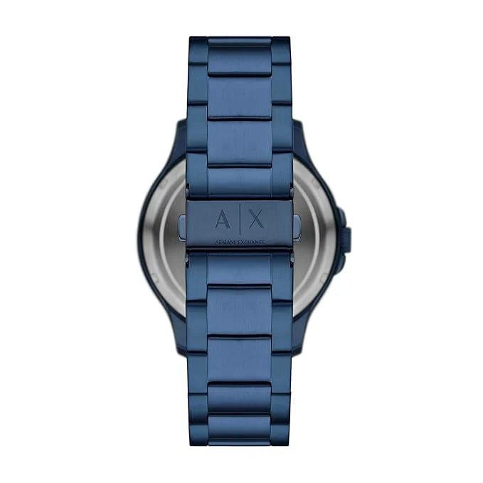 Armani Exchange Hampton AX2457 caseback view with navy steel bracelet
