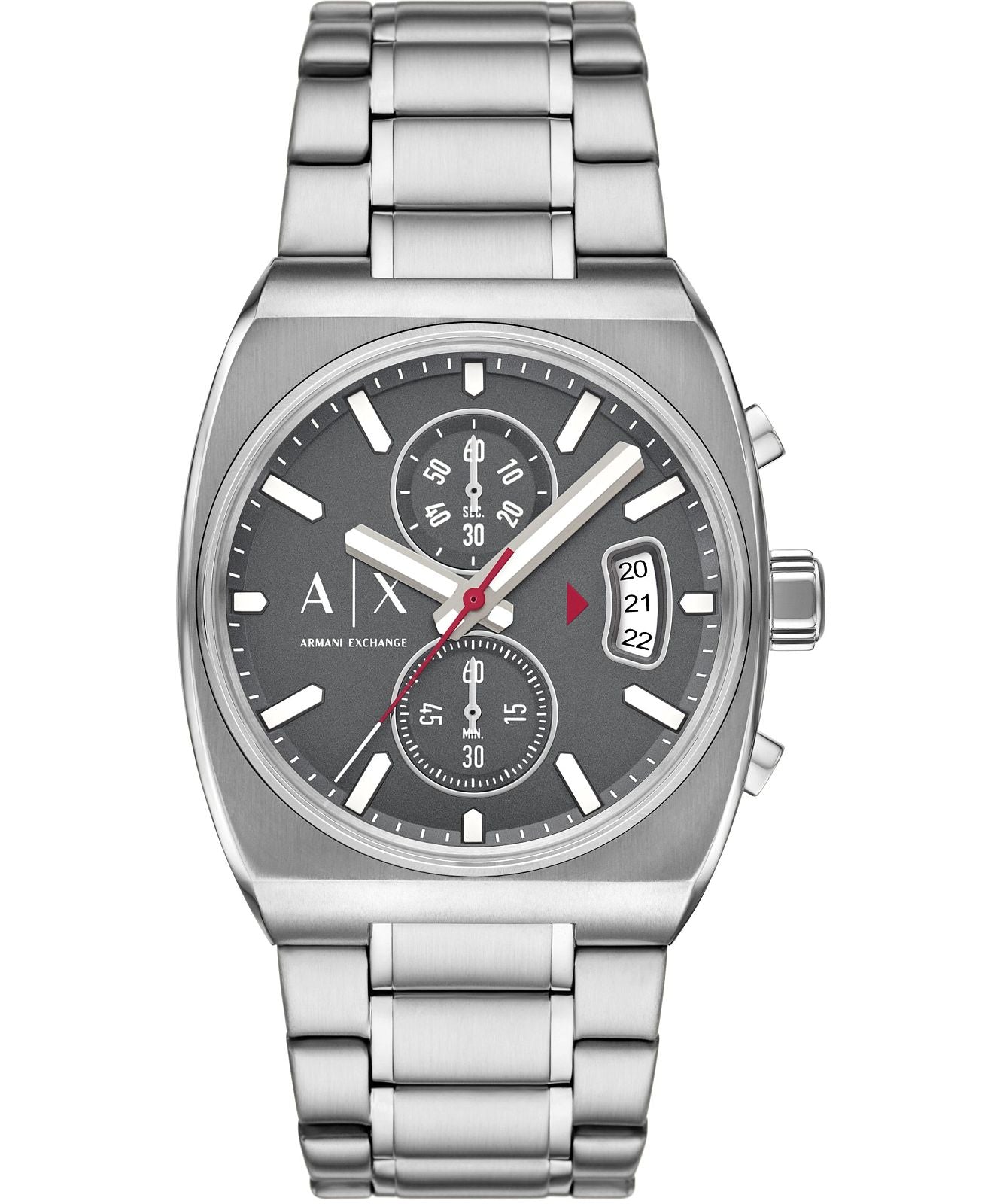 Armani Exchange Hampton AX2820 silver chronograph watch with grey dial and stainless steel bracelet