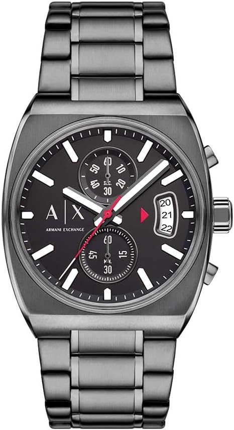 Armani Exchange AX2823 all-black chronograph watch with black dial and metal bracelet