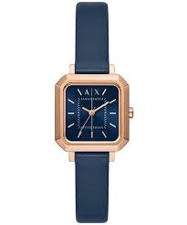 Armani Exchange Leila women's watch with rose gold case and blue leather strap