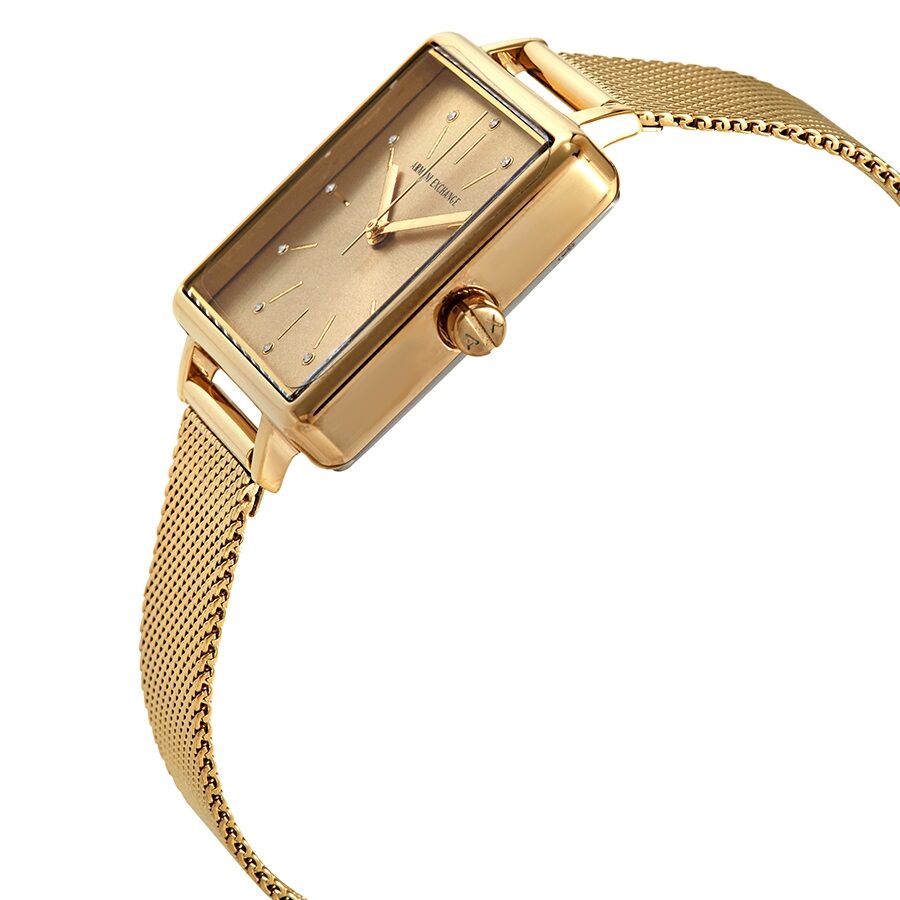 Armani Exchange Lola watch angled view showing square case design and mesh band