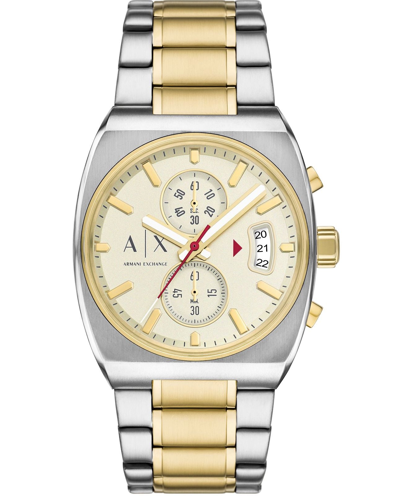 Armani Exchange Oliver chronograph men's watch with white dial and two-tone steel bracelet