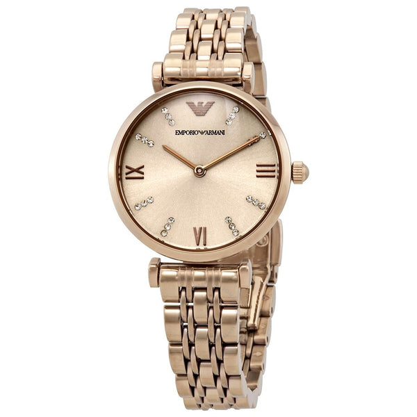 Emporio Armani Gianni T-Bar Crystal Rose Dial Ladies Watch AR11059 - The Watches Men & Co