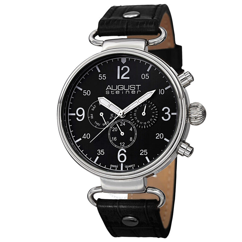 August Steiner Black Dial Black Leather Men's Watch AS8131SSB - The Watches Men & Co