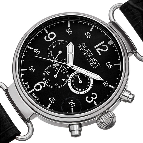August Steiner Black Dial Black Leather Men's Watch AS8131SSB - The Watches Men & Co #2
