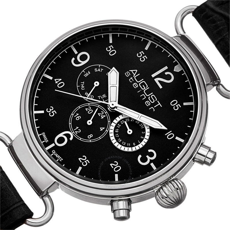 August Steiner Black Dial Black Leather Men's Watch AS8131SSB - The Watches Men & Co #2