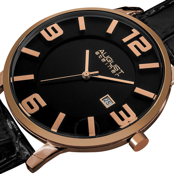 August Steiner Black Dial Rose Gold-tone Metal Black Leather Men's Watch AS8055RG - The Watches Men & Co #2