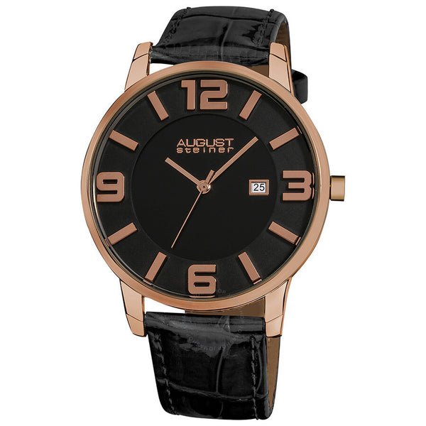 August Steiner Black Dial Rose Gold-tone Metal Black Leather Men's Watch AS8055RG - The Watches Men & Co
