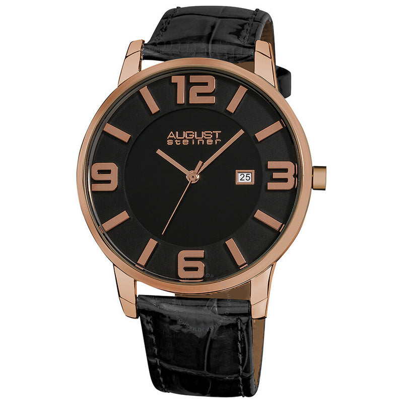 August Steiner Black Dial Rose Gold-tone Metal Black Leather Men's Watch AS8055RG - The Watches Men & Co