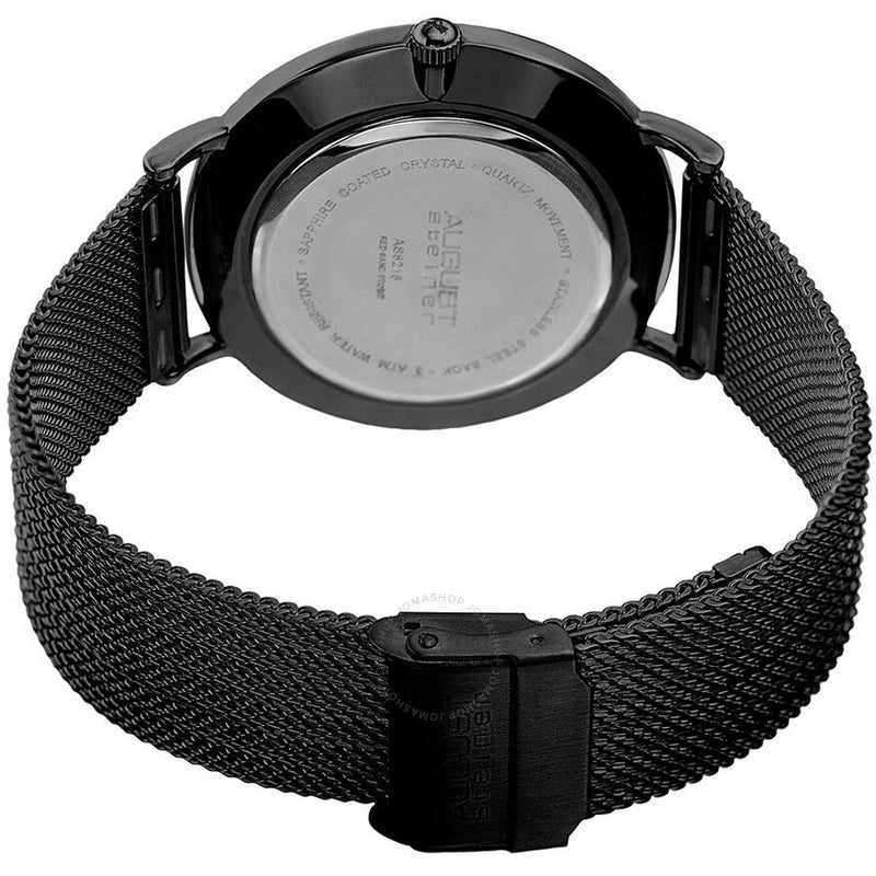 August Steiner Black Sandstone Dial Black Leather Men's Watch AS8218BK - The Watches Men & Co #3