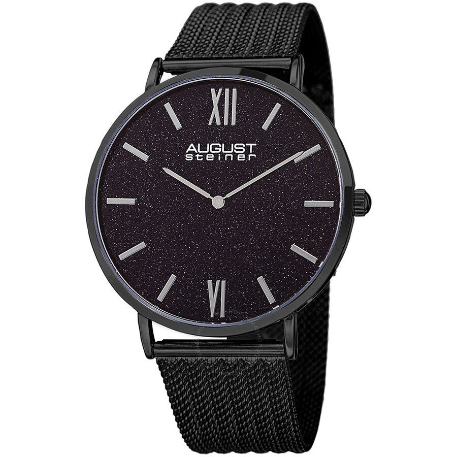 August Steiner Black Sandstone Dial Black Leather Men's Watch AS8218BK - The Watches Men & Co