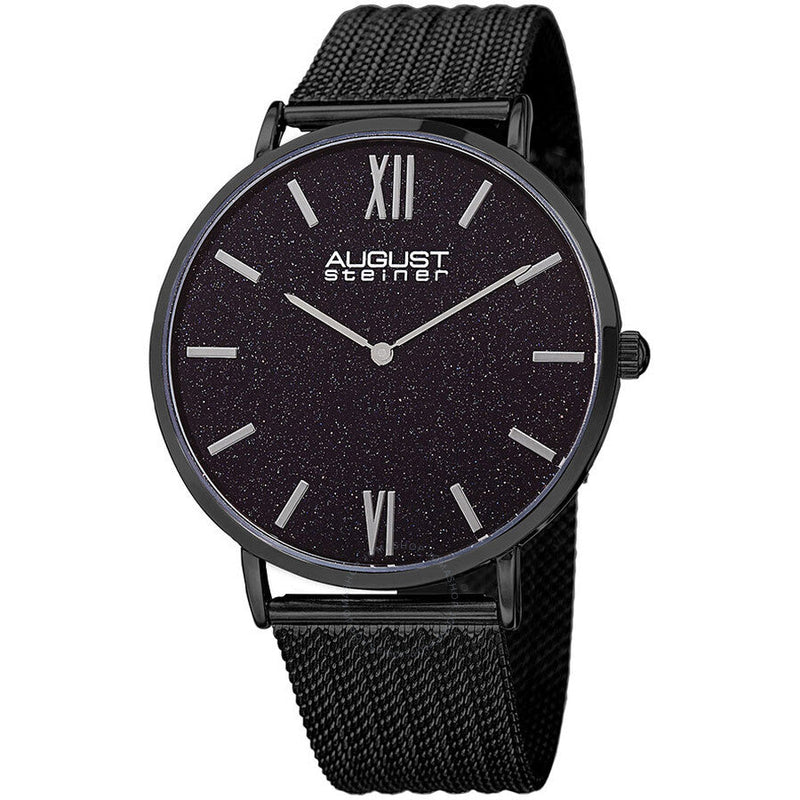 August Steiner Black Sandstone Dial Black Leather Men's Watch AS8218BK - The Watches Men & Co