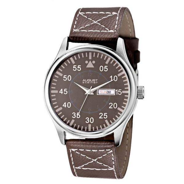 August Steiner Brown Dial Brown Leather Men's Watch AS8074BK - The Watches Men & Co