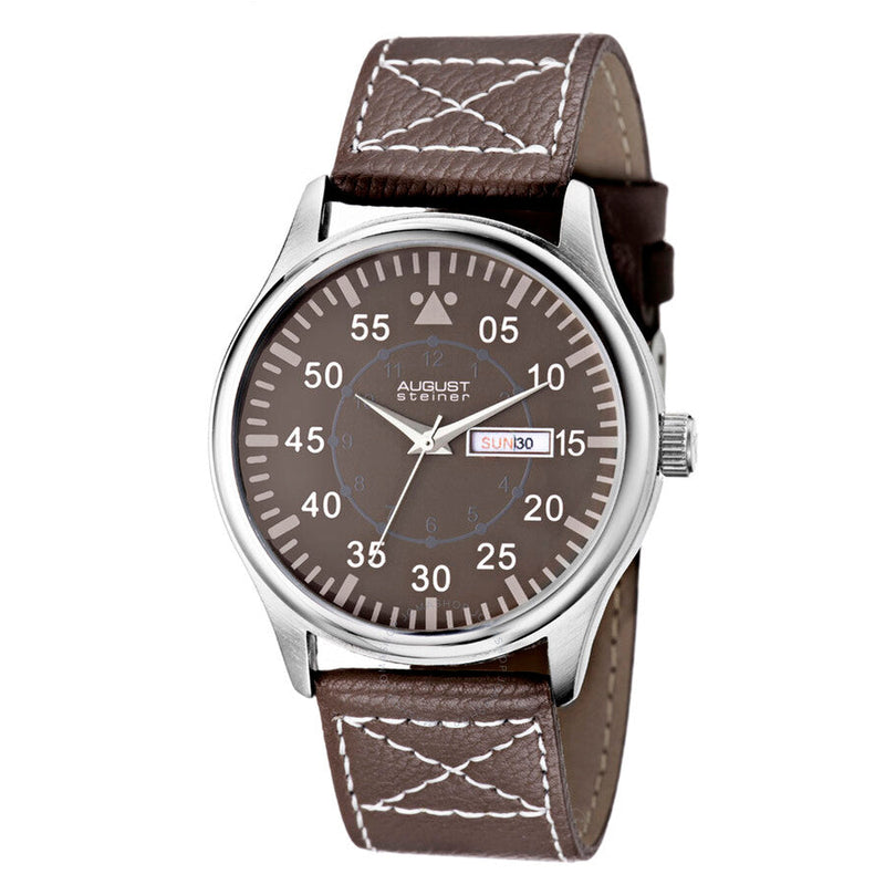 August Steiner Brown Dial Brown Leather Men's Watch AS8074BK - The Watches Men & Co