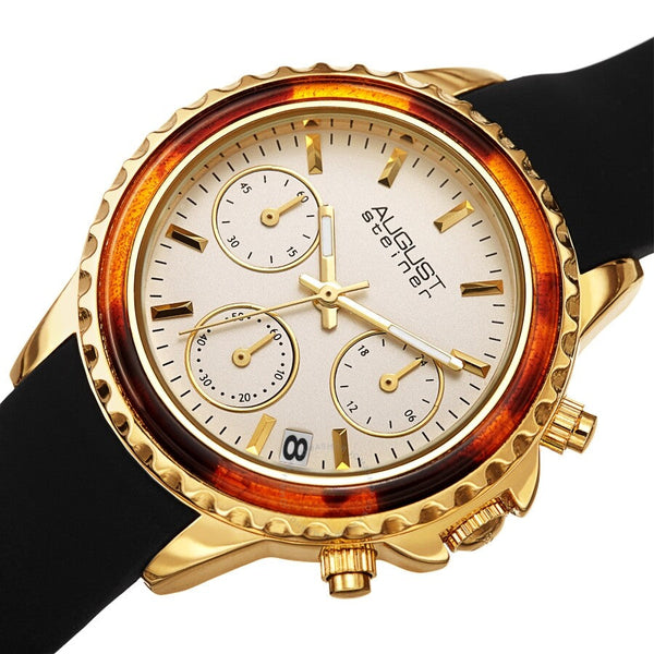 August Steiner Chronograph Quartz White Dial Ladies Watch AS8268BKG - The Watches Men & Co #2