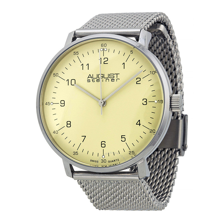 August Steiner Cream Dial Stainless Steel Mesh Men's Watch AS8091SS - The Watches Men & Co