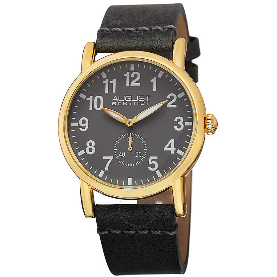 August Steiner Grey Black Leather Ladies  Watch AS8110YG - The Watches Men & Co
