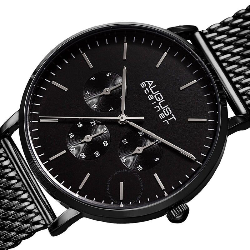 August Steiner Mesh Bracelet Black Dial Men's Watch AS8255BK - The Watches Men & Co #2