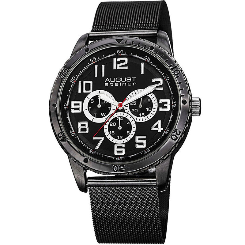 August Steiner Multi-Function Black Dial Black Ion-plated Men's Watch AS8115BK - The Watches Men & Co