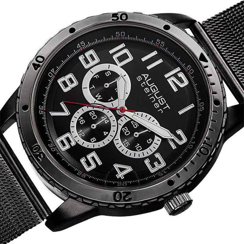 August Steiner Multi-Function Black Dial Black Ion-plated Men's Watch AS8115BK - The Watches Men & Co #2