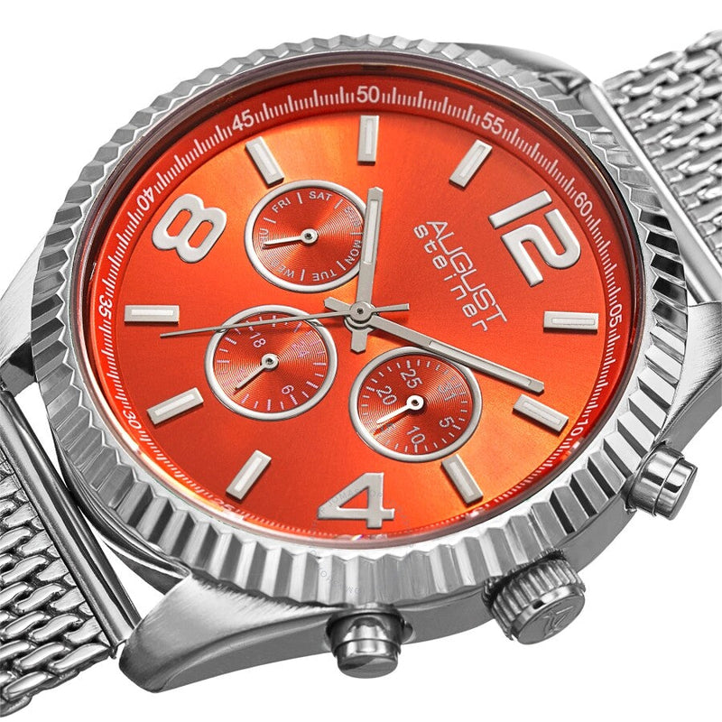 August Steiner Orange Dial Stainless Steel Mesh Men's Watch AS8196OR - The Watches Men & Co #2