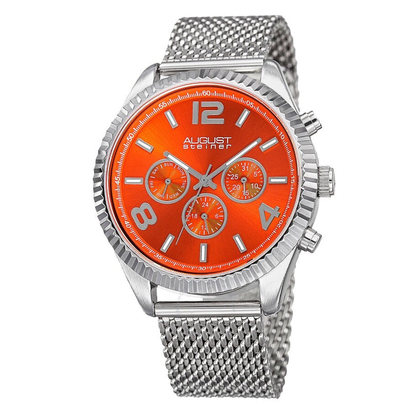 August Steiner Orange Dial Stainless Steel Mesh Men's Watch AS8196OR - The Watches Men & Co