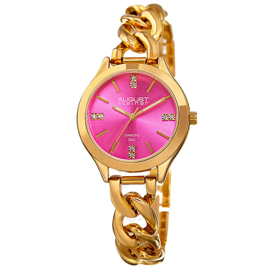 August Steiner Pink Dial Ladies Gold Tone Watch AS8222YGPK - The Watches Men & Co