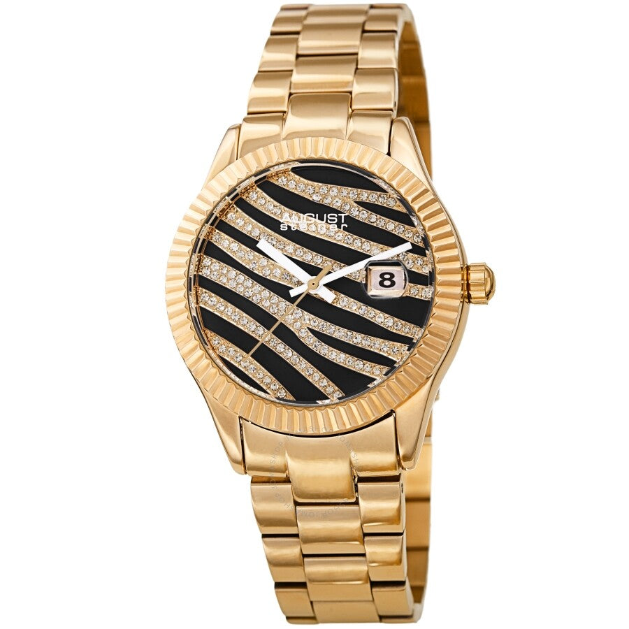 August Steiner Quartz Black & Gold Zebra Pattern Dial Ladies Watch AS8276YG - The Watches Men & Co
