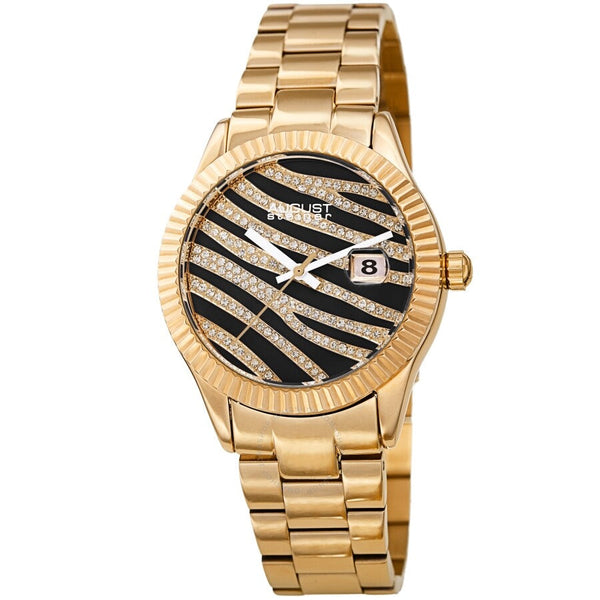August Steiner Quartz Black & Gold Zebra Pattern Dial Ladies Watch AS8276YG - The Watches Men & Co