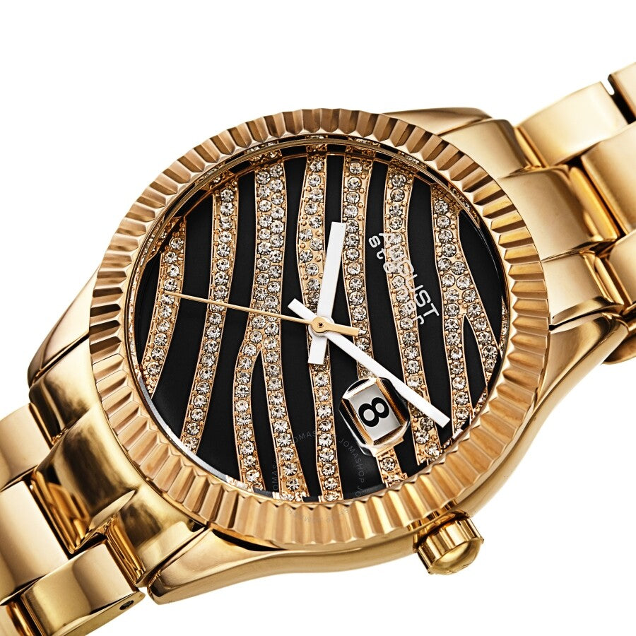 August Steiner Quartz Black & Gold Zebra Pattern Dial Ladies Watch AS8276YG - The Watches Men & Co #2