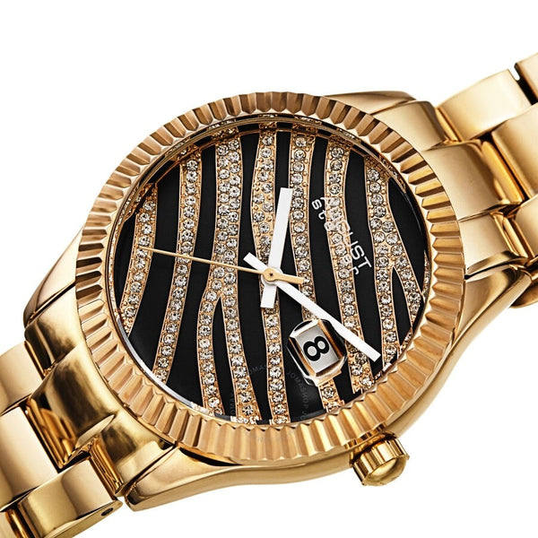 August Steiner Quartz Black & Gold Zebra Pattern Dial Ladies Watch AS8276YG - The Watches Men & Co #2
