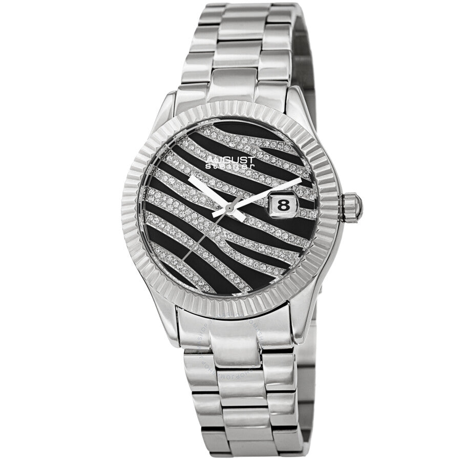 August Steiner Quartz Black & Silver Zebra Pattern Dial Ladies Watch AS8276SS - The Watches Men & Co