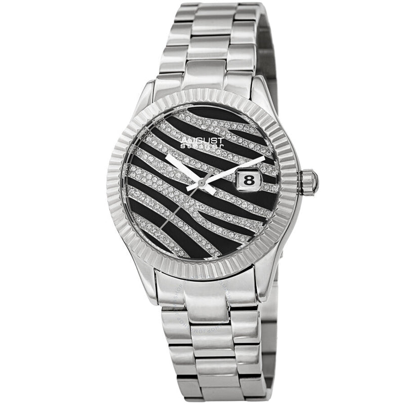August Steiner Quartz Black & Silver Zebra Pattern Dial Ladies Watch AS8276SS - The Watches Men & Co