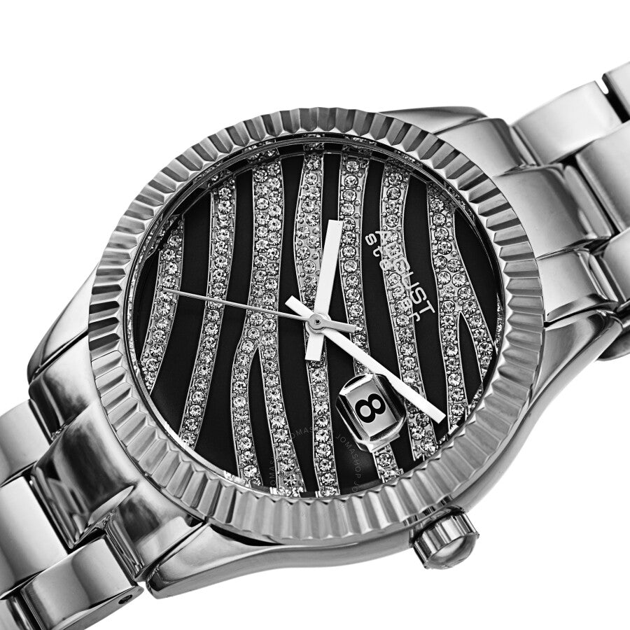 August Steiner Quartz Black & Silver Zebra Pattern Dial Ladies Watch AS8276SS - The Watches Men & Co #2