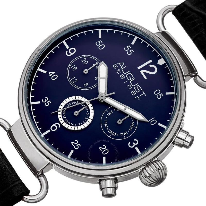 August Steiner Quartz Blue Dial Black Leather Men's Watch AS8131BKBU - The Watches Men & Co #2