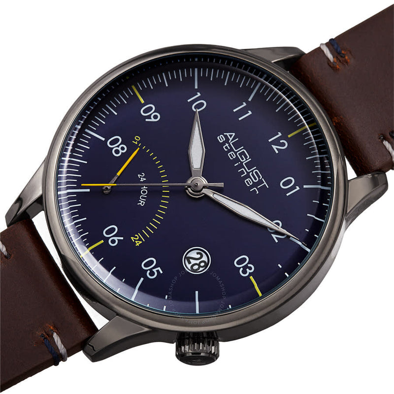 August Steiner Quartz Blue Dial Brown Leather Men's Watch AS8285GNBU - The Watches Men & Co #2