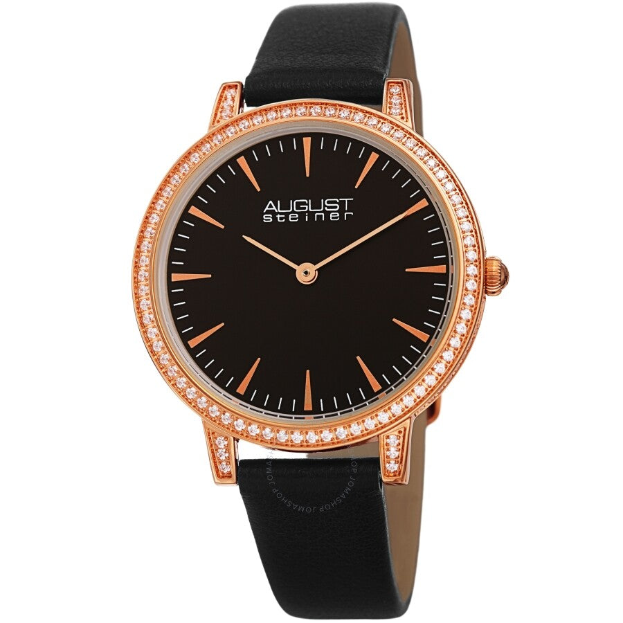August Steiner Quartz Crystal Black Dial Ladies Watch AS8274BKR - The Watches Men & Co
