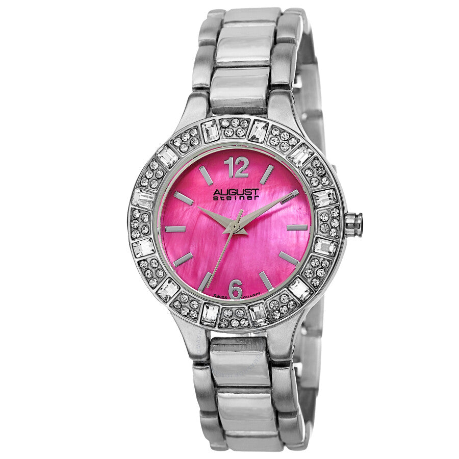 August Steiner Quartz Crystal Pink Dial Ladies Watch AS8135SSPK - The Watches Men & Co