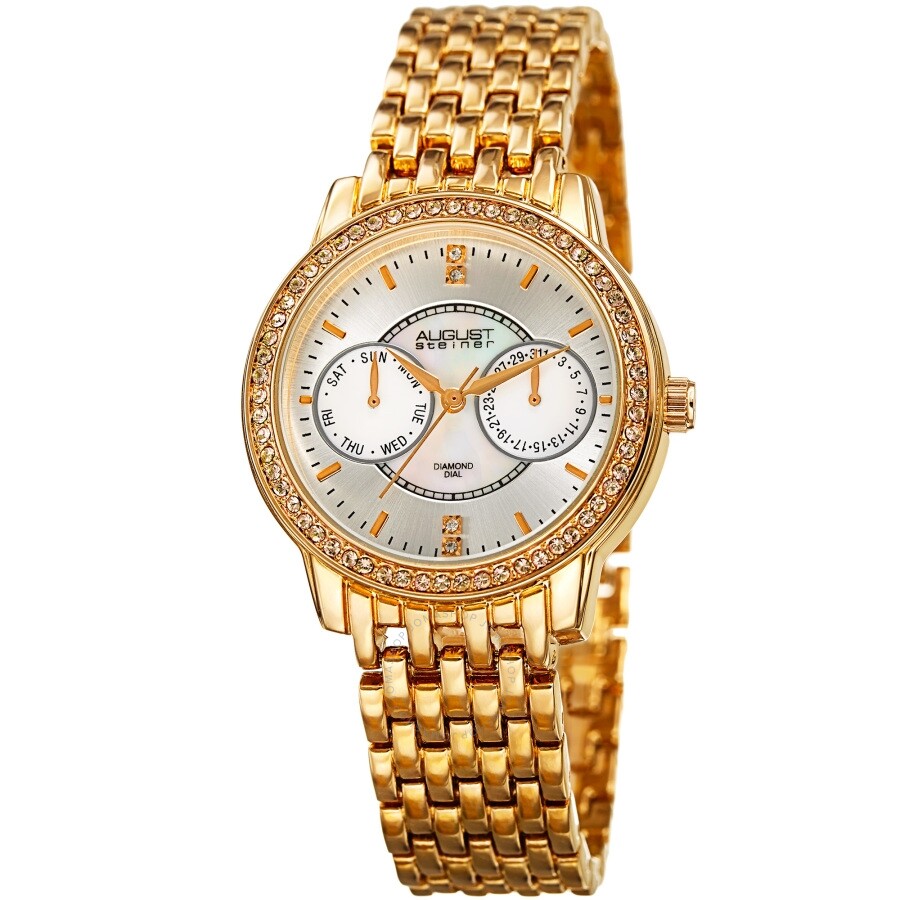 August Steiner Quartz Diamond Crystal Silver Dial Ladies Watch AS8228YG - The Watches Men & Co