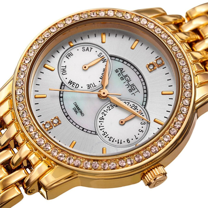 August Steiner Quartz Diamond Crystal Silver Dial Ladies Watch AS8228YG - The Watches Men & Co #2