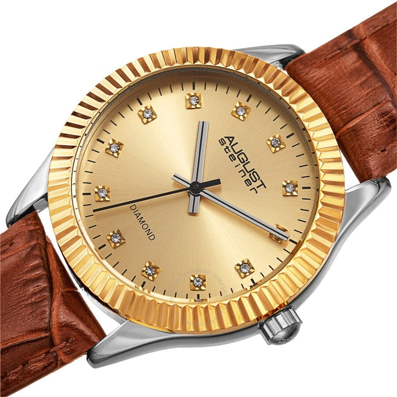 August Steiner Quartz Diamond Gold Dial Ladies Watch AS8277TN - The Watches Men & Co #2