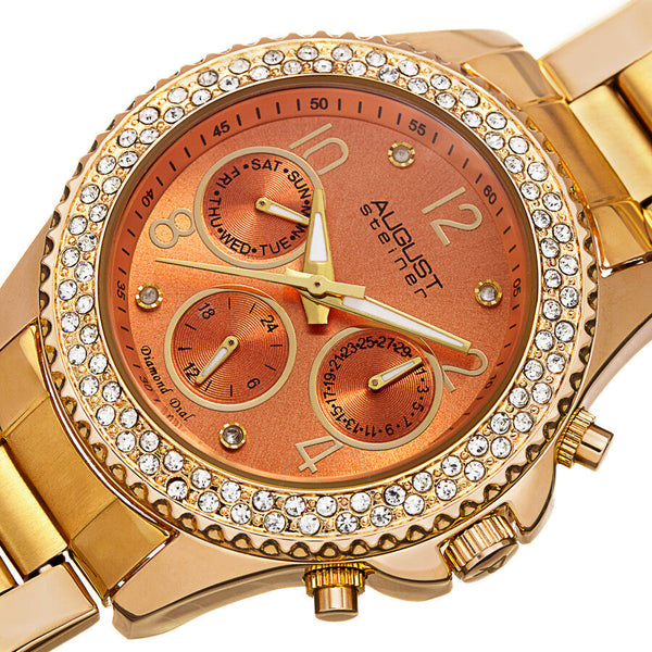 August Steiner Quartz Diamond Orange Dial Ladies Watch AS8136YGOR - The Watches Men & Co #2